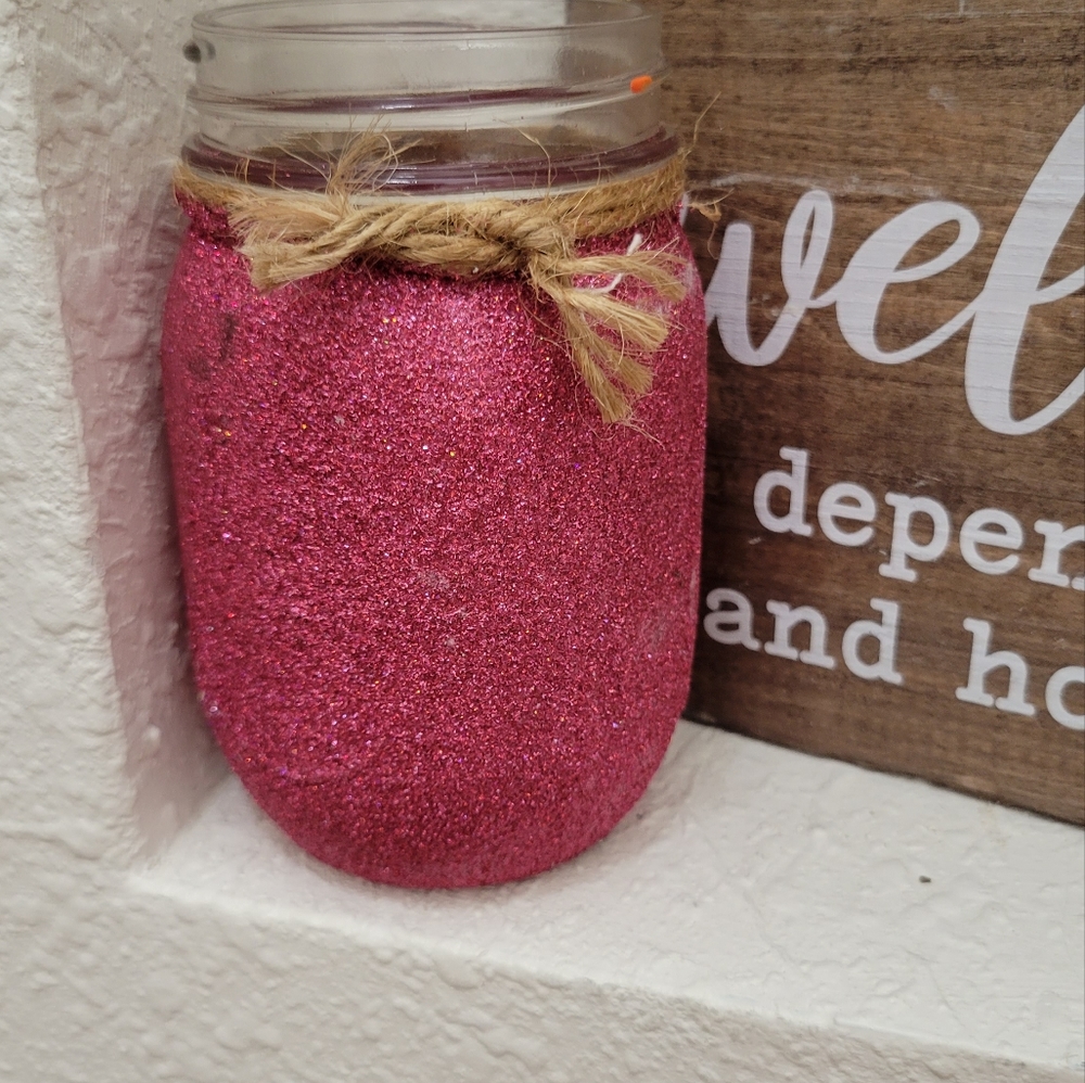 Holo pink planter/decorative Mason jar